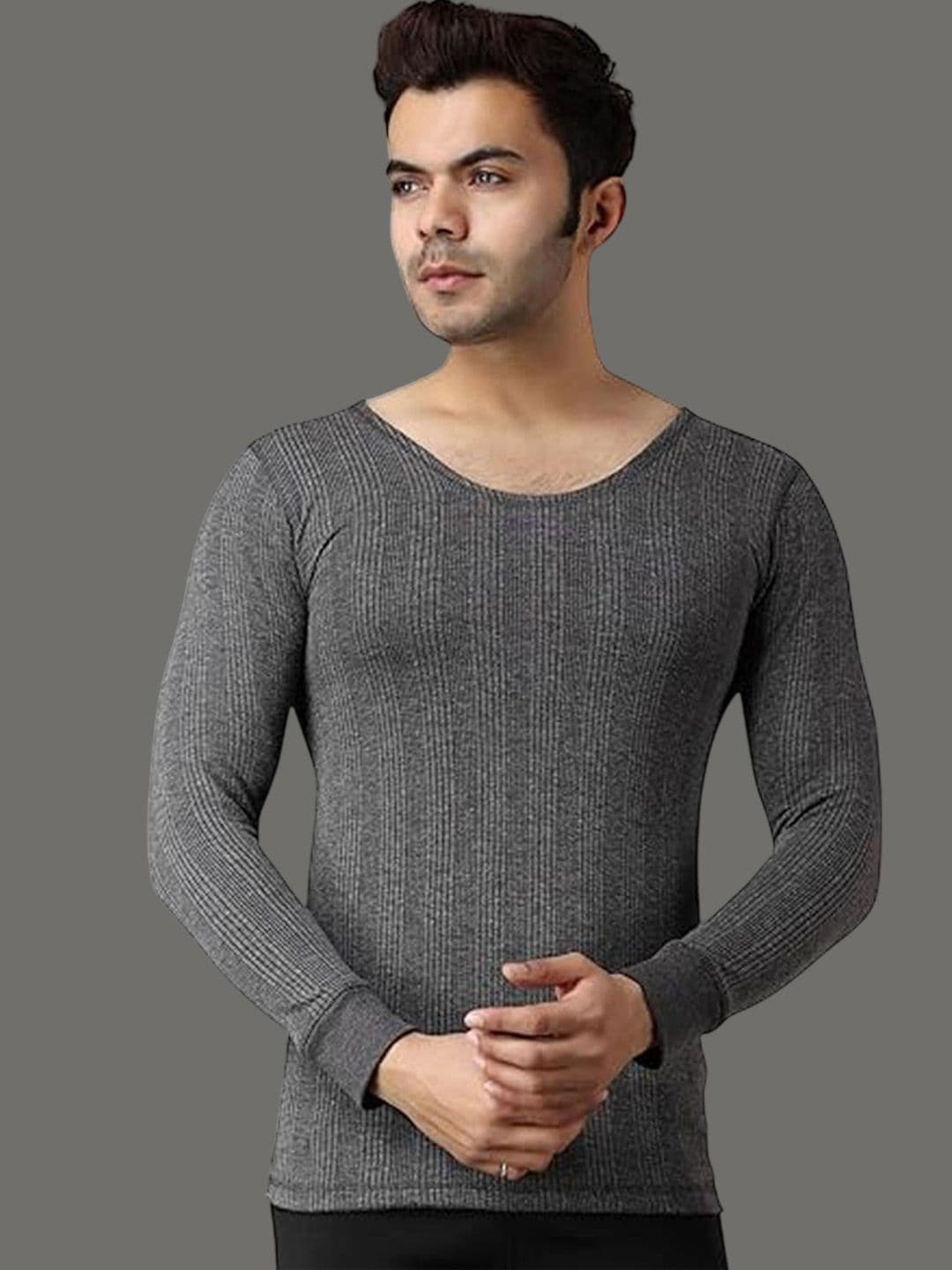 FF Men Ribbed Round Neck Long Sleeves Thermal Tops - view 1
