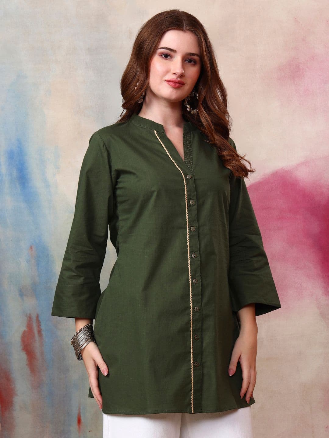 Tissu Women Pure Cotton Mandarin Collar Lace Work Tunic Kurti - view 1
