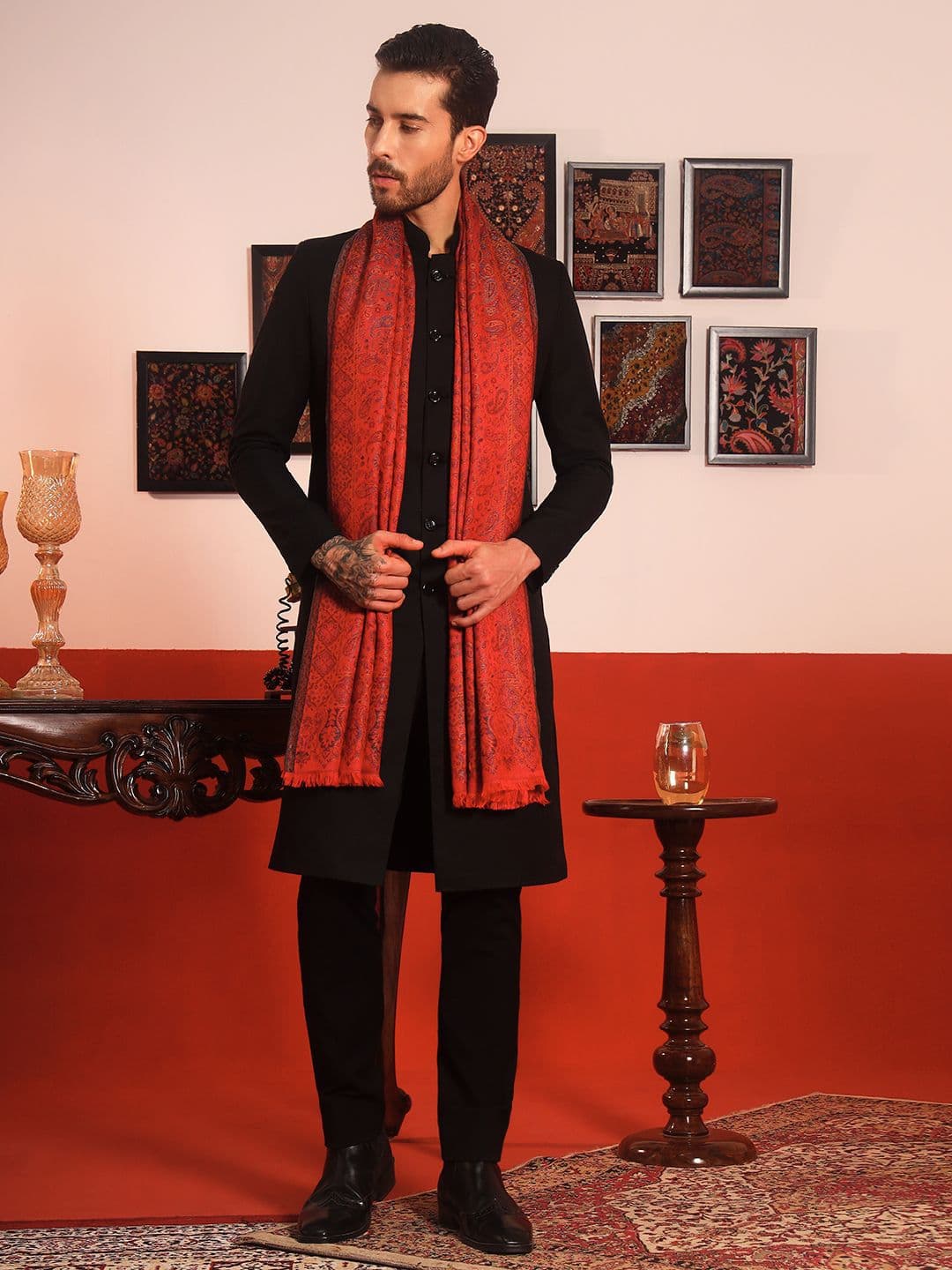 Pashmoda Men Woven Design Paisley Kaani Stole - view 1