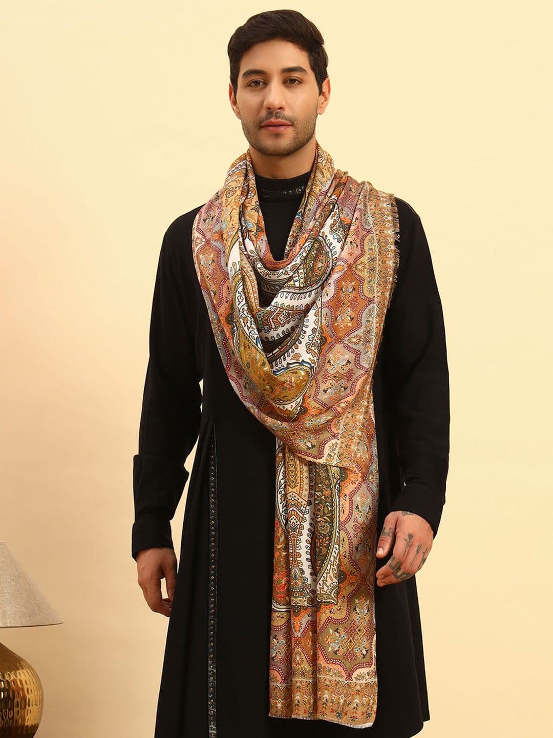 Pashmoda Men Ethnic Motifs Printed Wool Stole - view 1