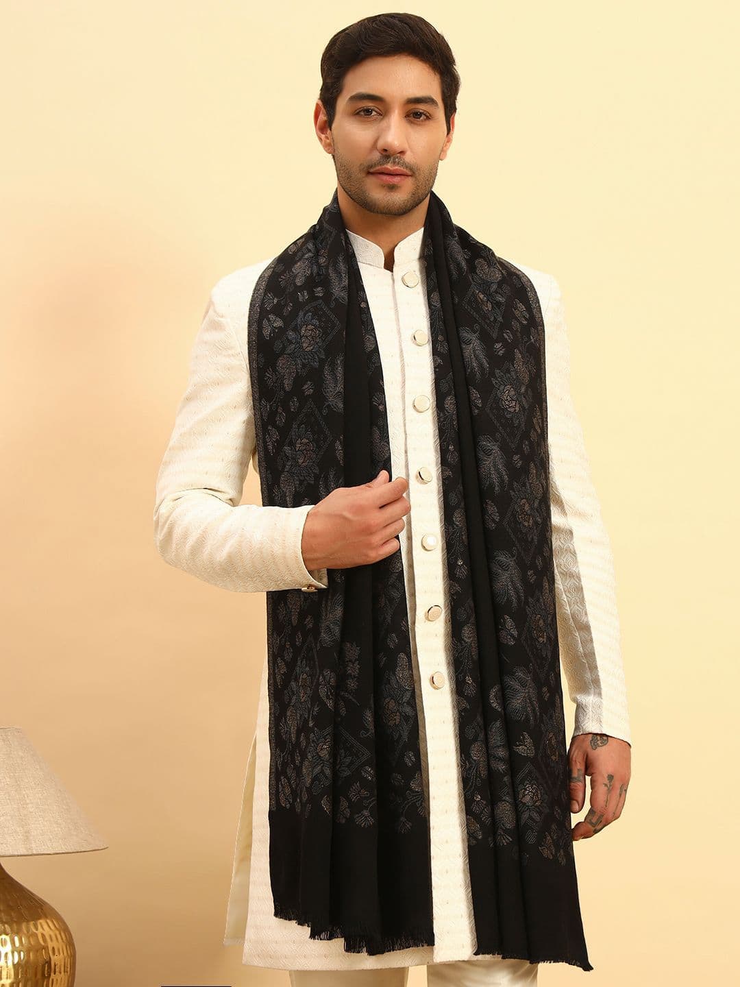 Pashmoda Eternal Blooms Men Woven Design Kaani Woolen Stole - view 1