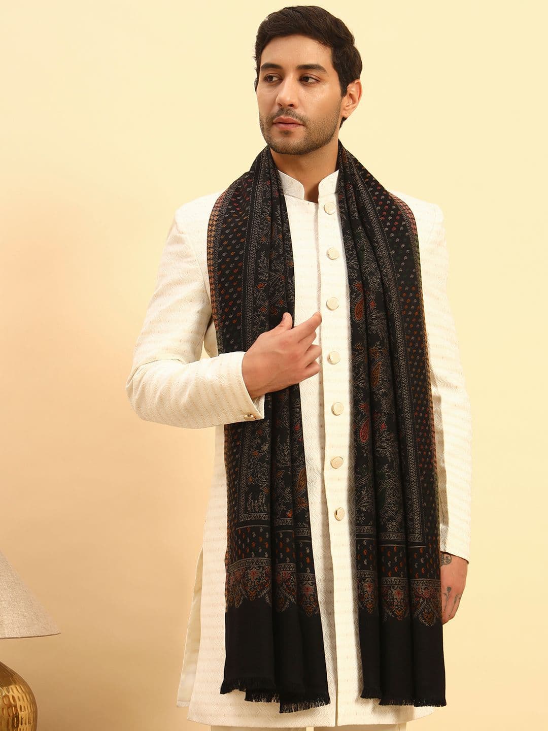 Pashmoda Men Woven Design Woolen Stole