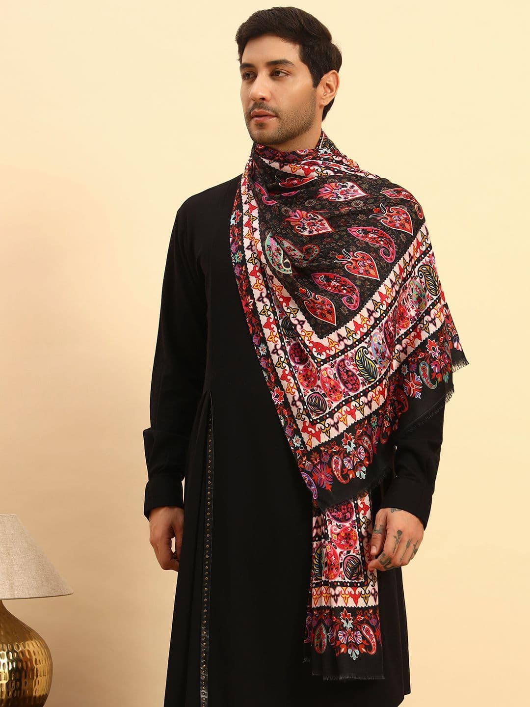 Pashmoda Men Ethnic Motifs Printed Stole with Frayed Border - view 1
