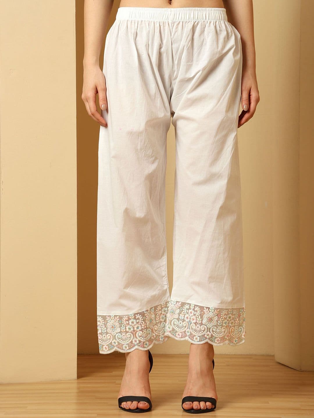 URBAN KANYA Women Floral Embroidered Straight Fit Cambric Cotton Palazzos - view 1
