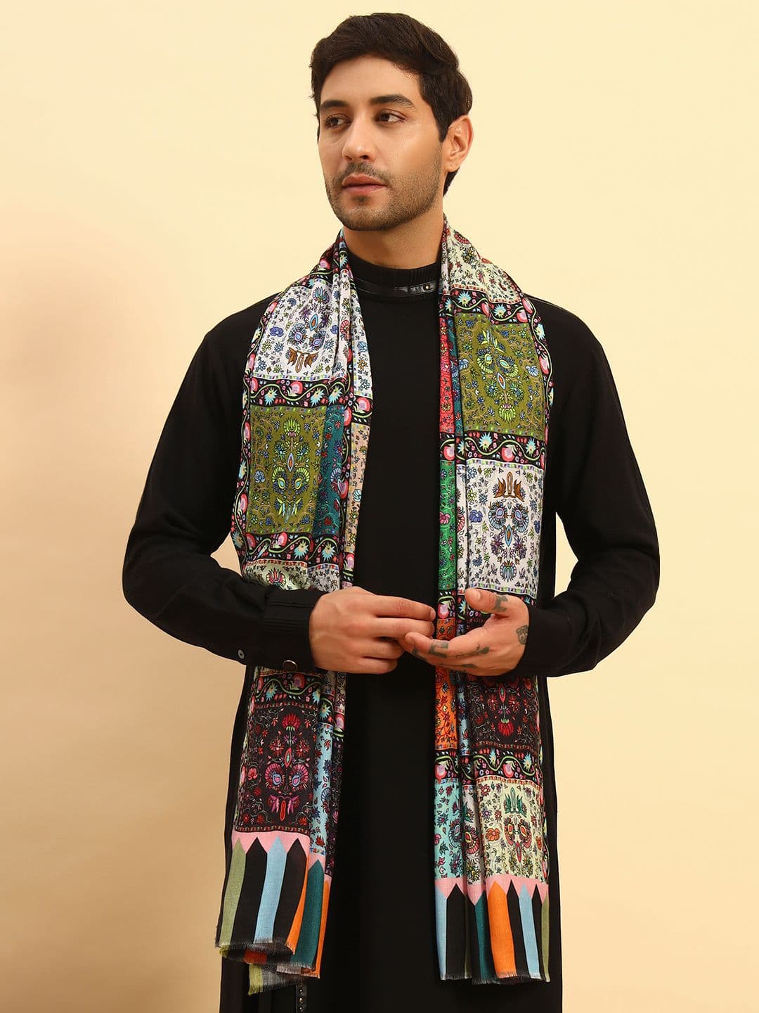 Pashmoda Men Floral Sonata Printed Woolen Stole - view 1