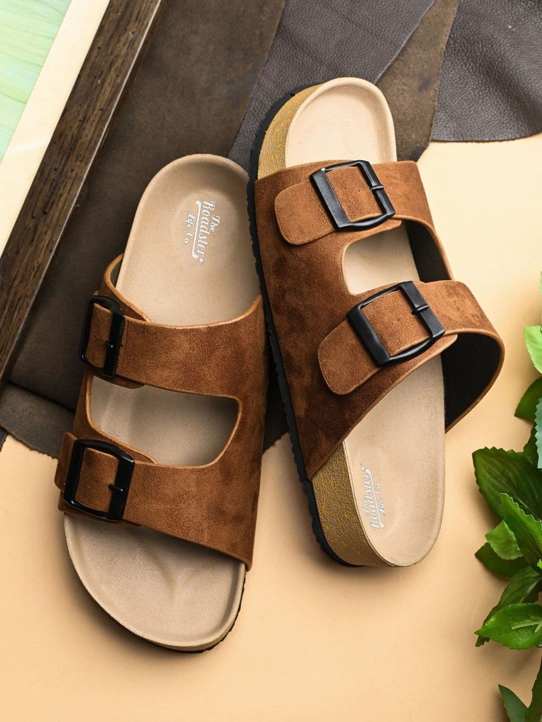 Roadster Men Brown Solid Synthetic Leather Slip On Comfort Sandals - view 1