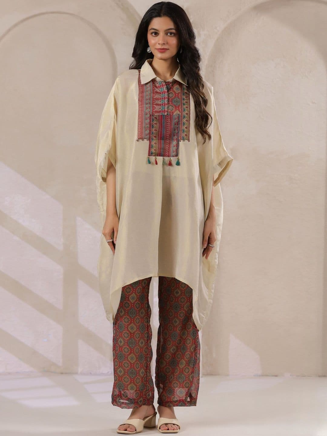 Sangria Printed Shirt Collar Tunic & Trousers Co-Ords - view 1