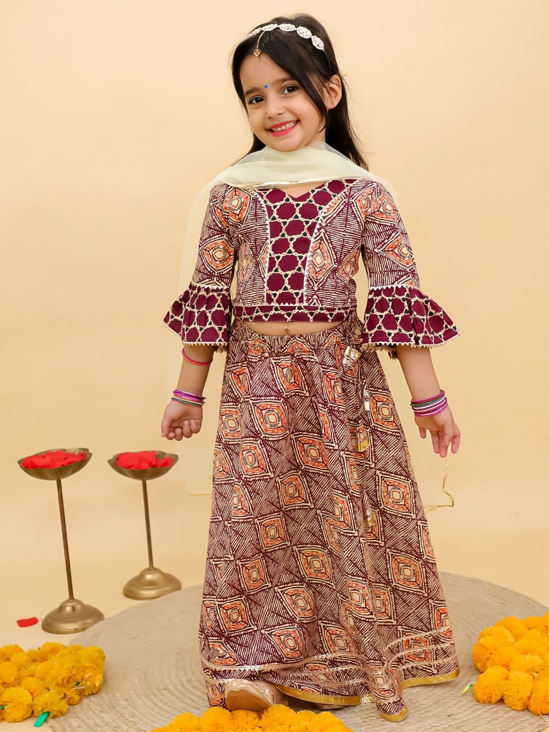 UNBIND Girls Printed Gotta Patti Cotton Ready to Wear Lehenga & Choli With Dupatta - view 1