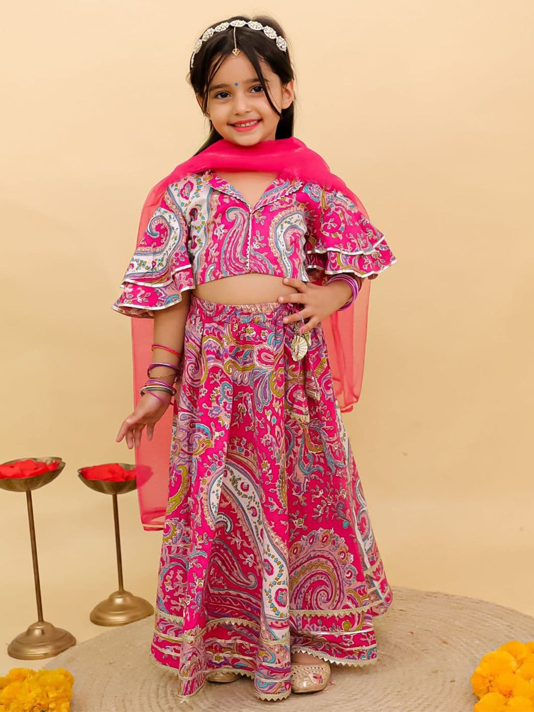 UNBIND Girls Printed Gotta Patti Cotton Ready to Wear Lehenga & Choli With Dupatta - view 1