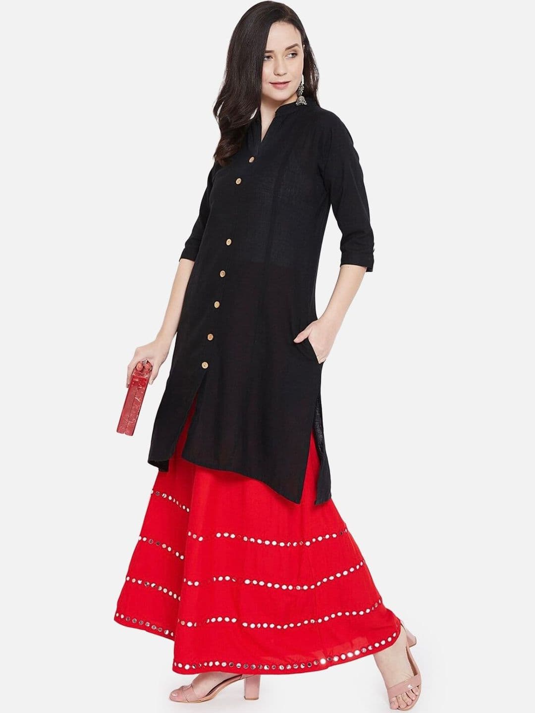 Moda Rapido Women Embroidered Flared Maxi Skirt with Detailing - view 1