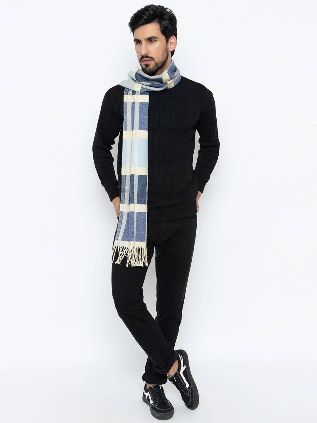 Amoldo Checked Woolen Mufflers With Fringed Border - view 1