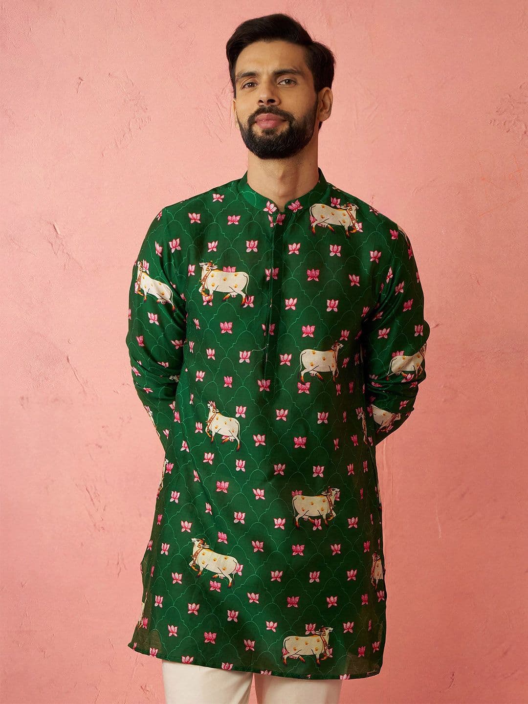 VASTRAMAY Men Digital Printed Band Collar Straight Kurta - view 1