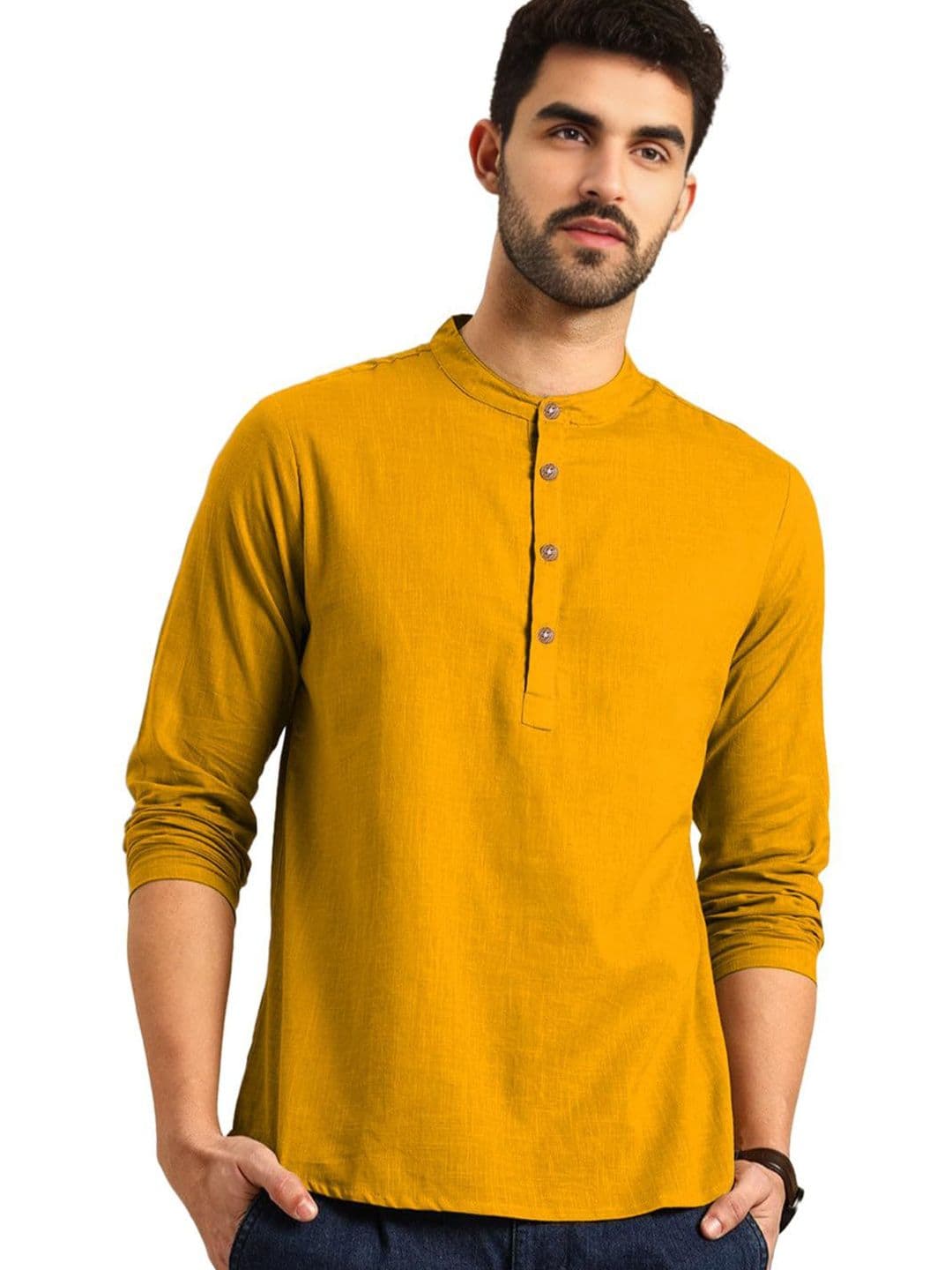 TrendiVastra Men Mandarin Collar Roll-Up Sleeves Straight Kurta - view 1