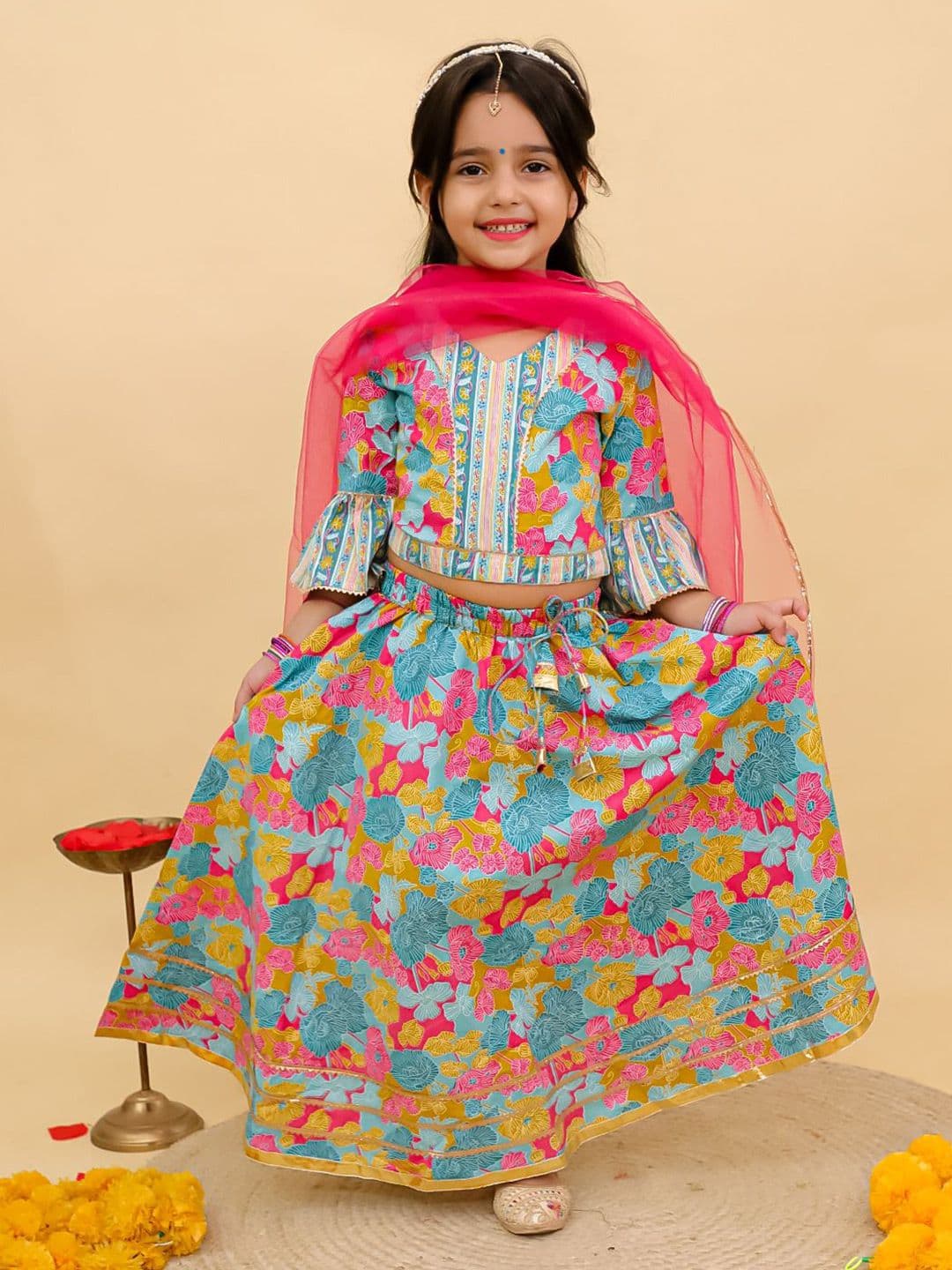 UNBIND Girls Printed Ready To Wear Cotton Lehenga & Blouse With Dupatta - view 1