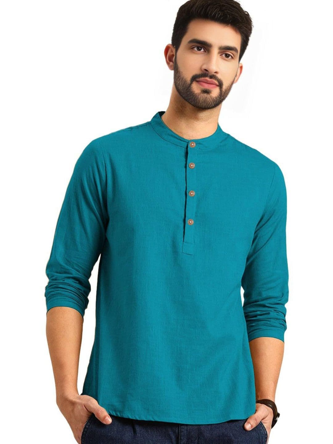 TrendiVastra Band Collar Roll-Up Sleeves Straight Kurta - view 1