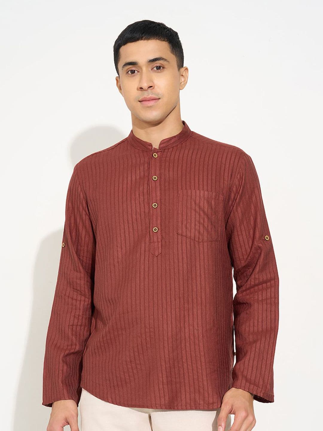 indus route by Pantaloons Striped Dobby Long Sleeves Pure Cotton Straight Kurta - view 1