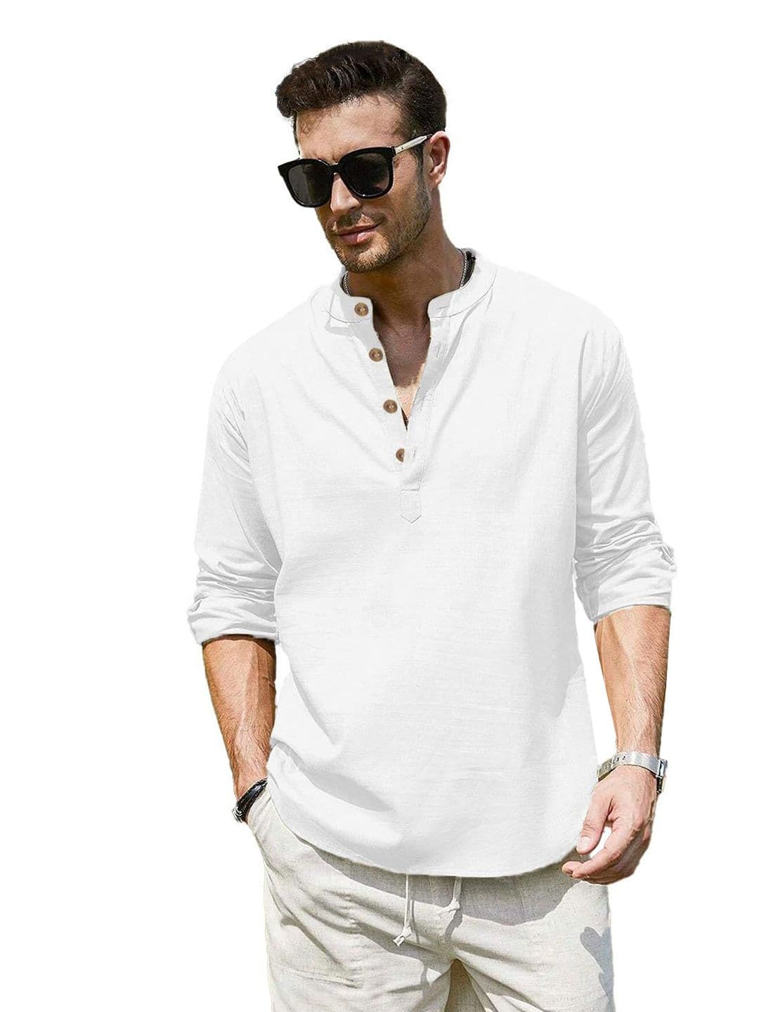 TrendiVastra Men Solid Daily Cotton Straight Kurta - view 1