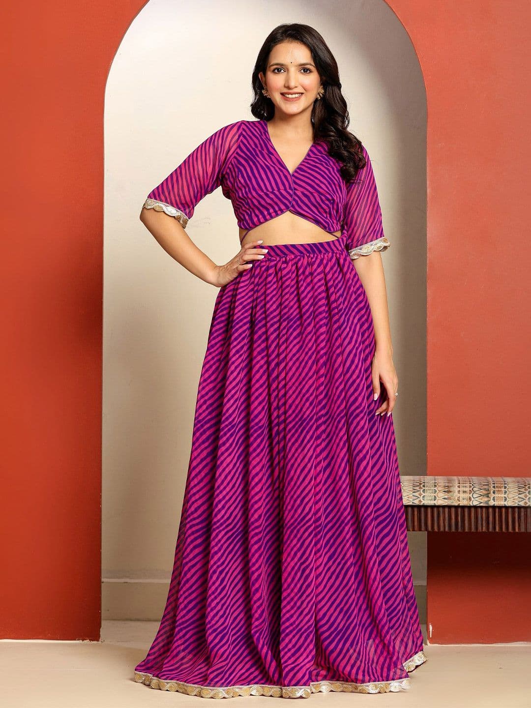 Ragavi Leheriya Printed Gotta Patti Ready To Wear Lehenga & Blouse With Dupatta - view 1