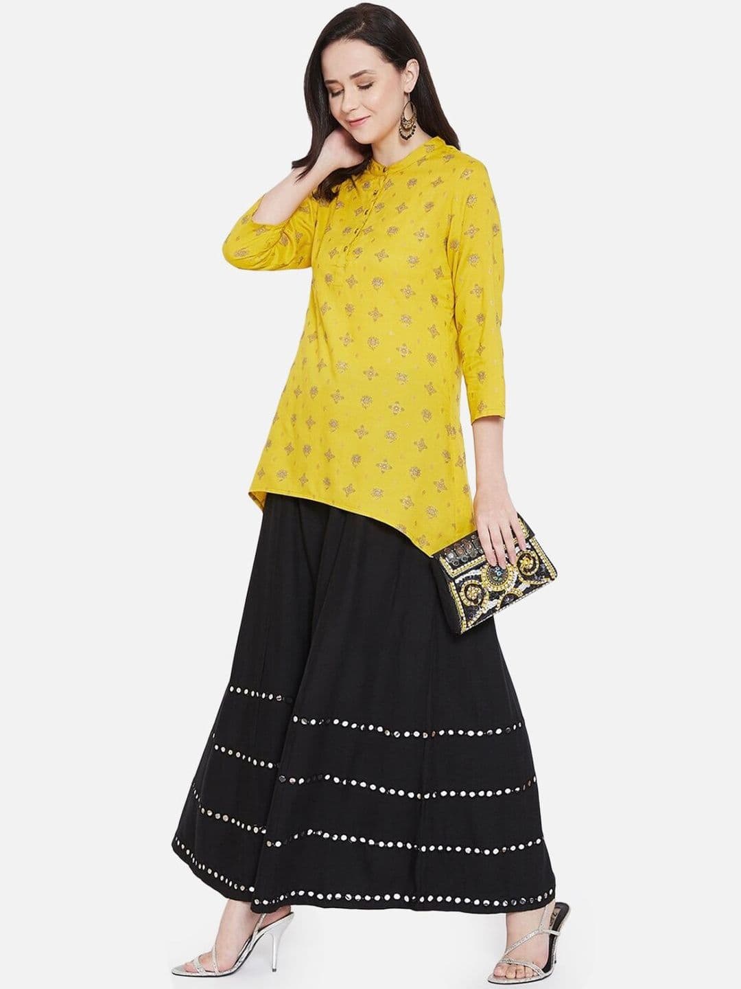 Moda Rapido Women Black Embroidered Flared Maxi Skirt - view 1