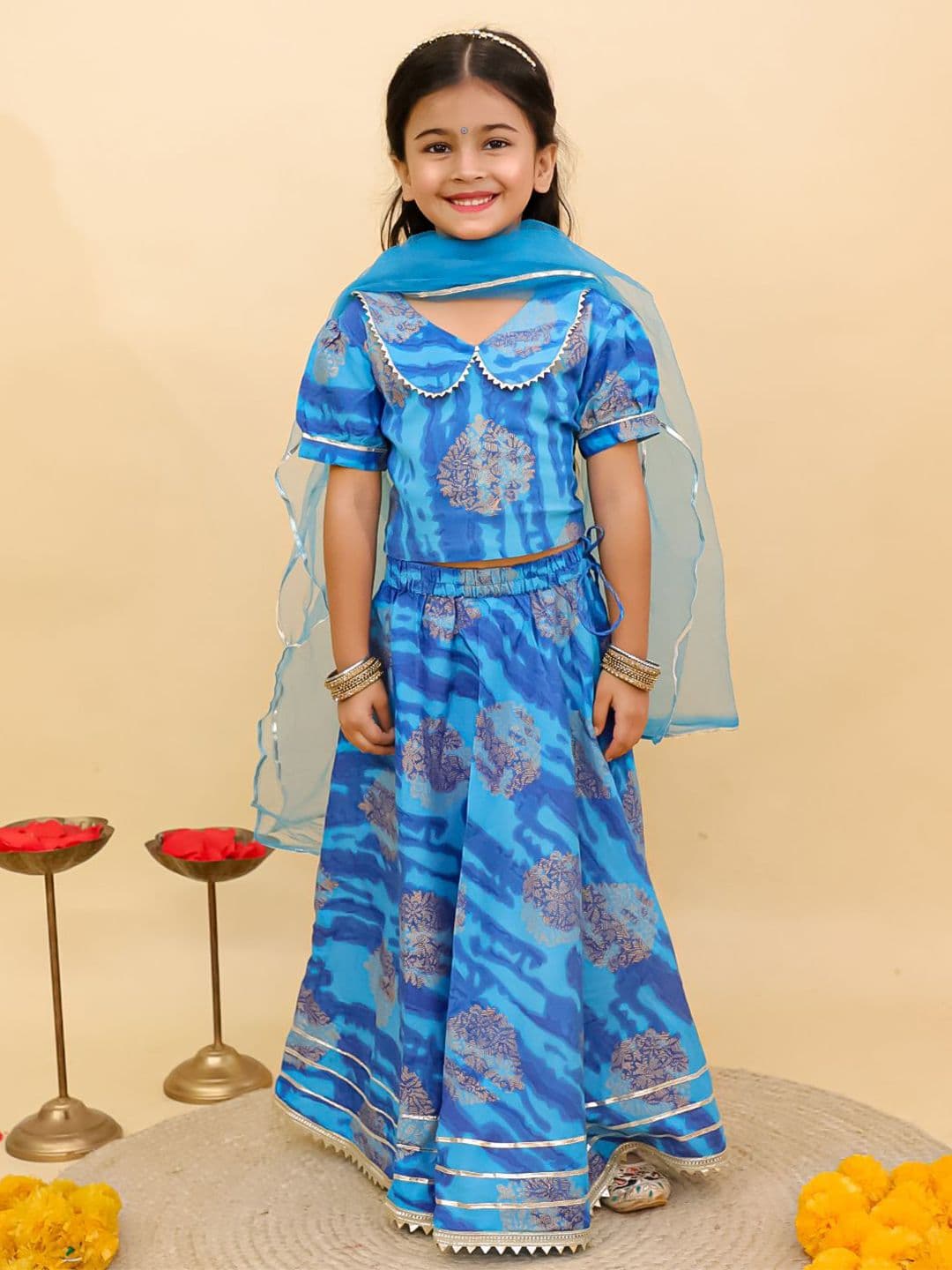UNBIND Girls Printed Gotta Patti Cotton Ready to Wear Lehenga & Choli With Dupatta - view 1