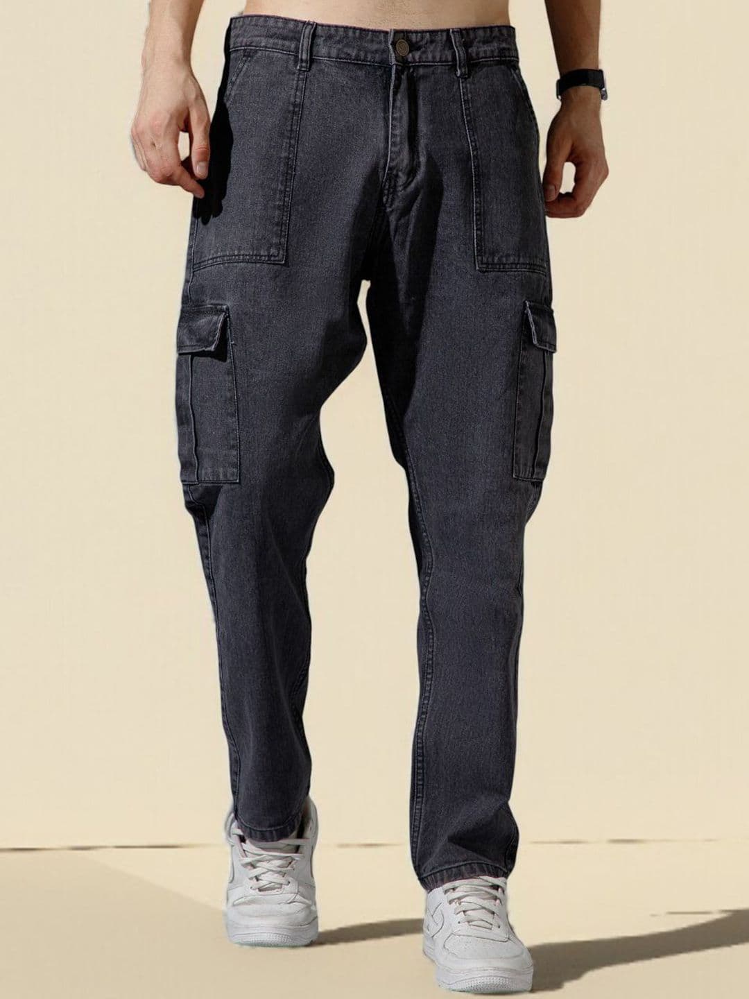 R.Code by The Roadster Life Co. Men Straight Fit Mid-Rise Light Fade Cargo Jeans - view 1