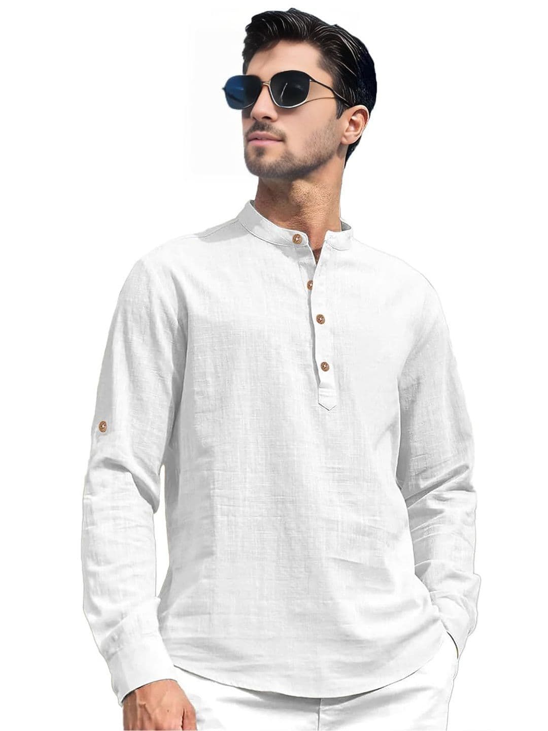 EdinWolf Mandarin Collar Long Sleeves Roll-Up Sleeves Cotton Straight Kurta - view 1