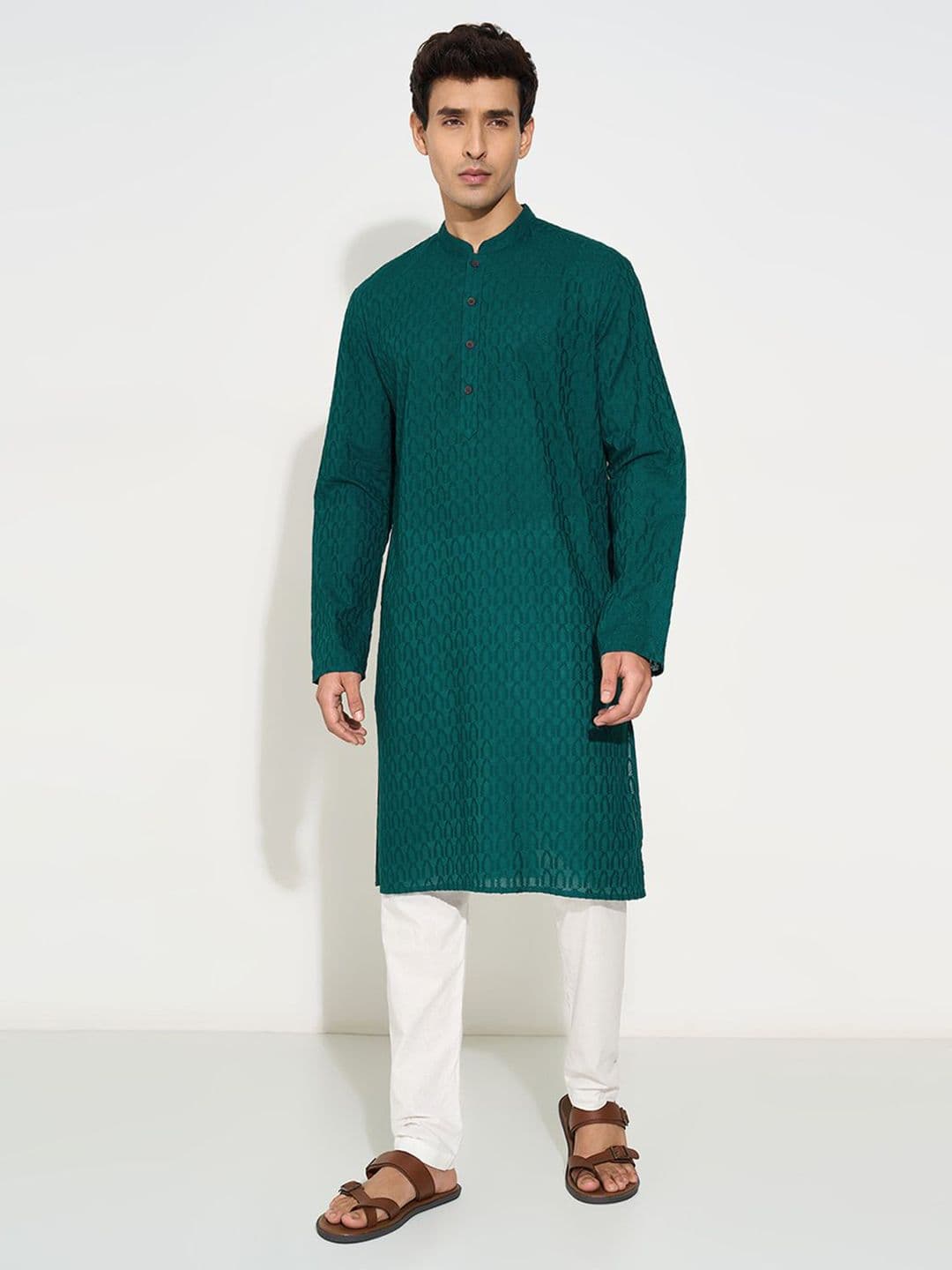 indus route by Pantaloons Men Woven Design Cotton Straight Kurta - view 1