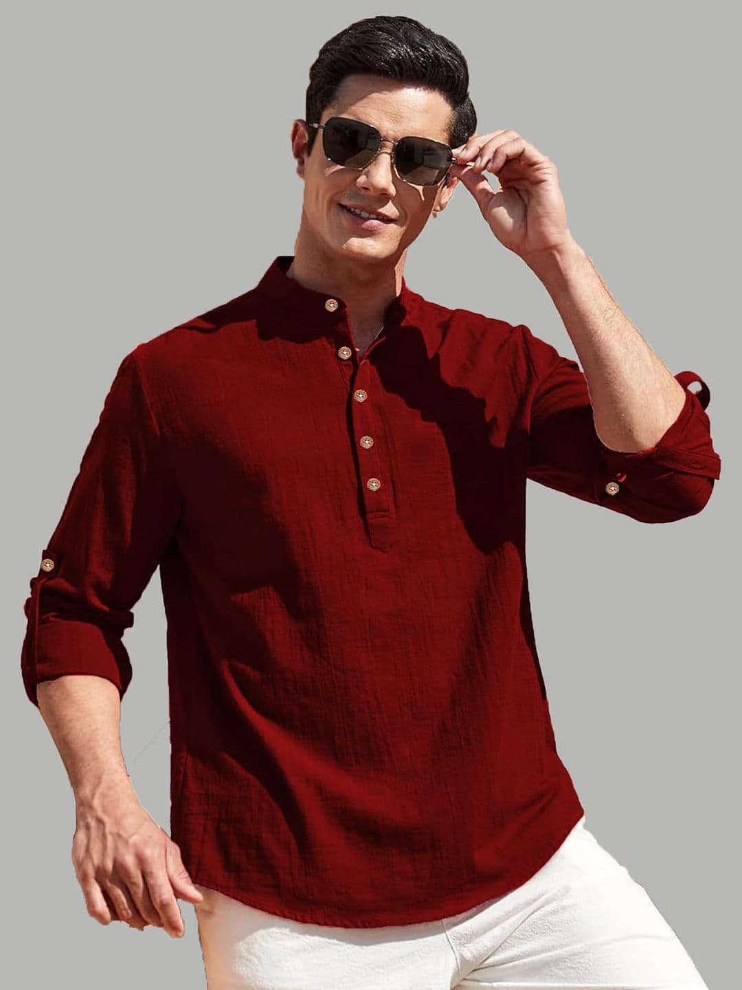 TrendiVastra Men Mandarin Collar Long Sleeves Pathani Kurta - view 1