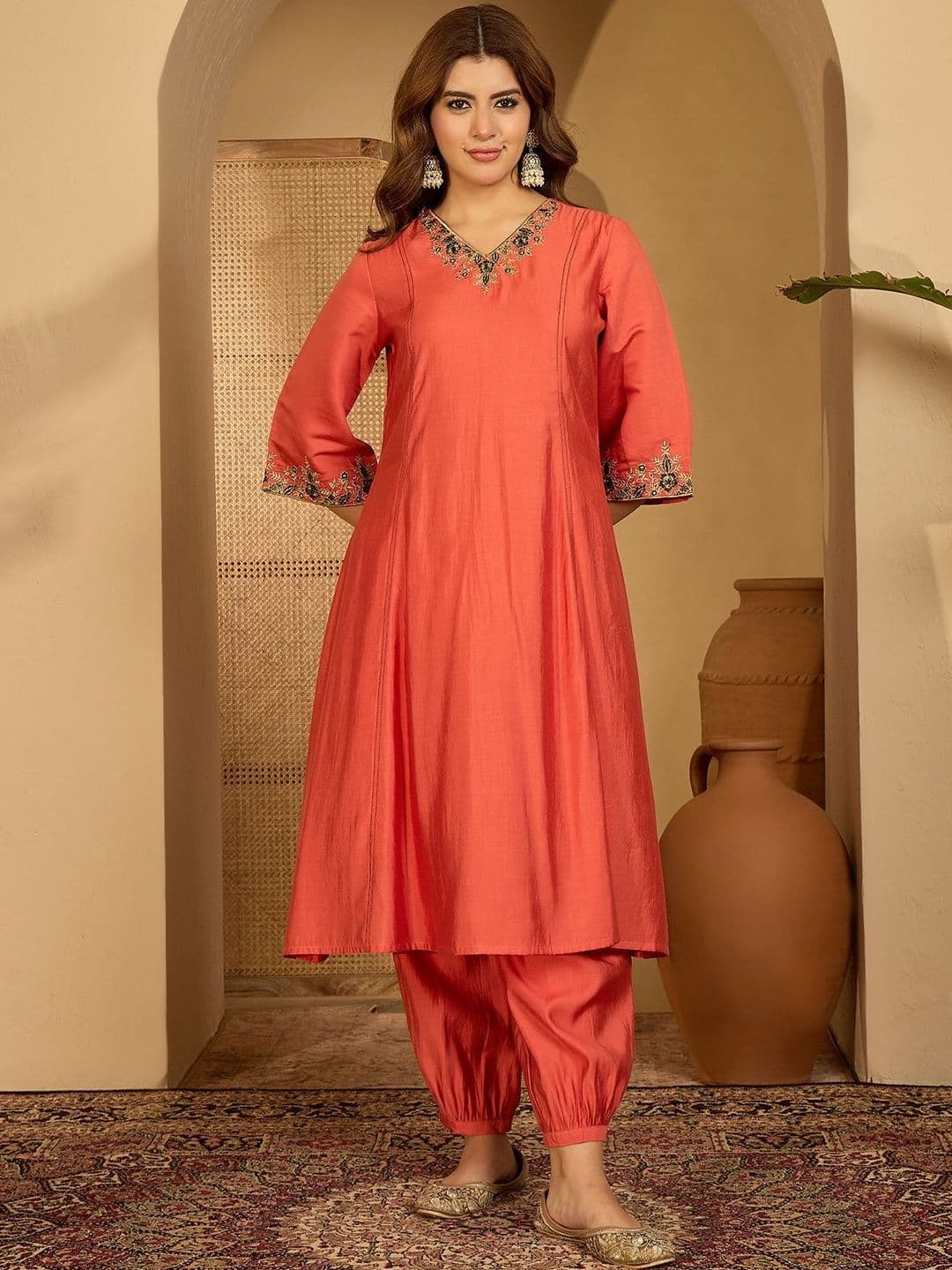 Sangria Embroidered Kurta With Patiala - view 1