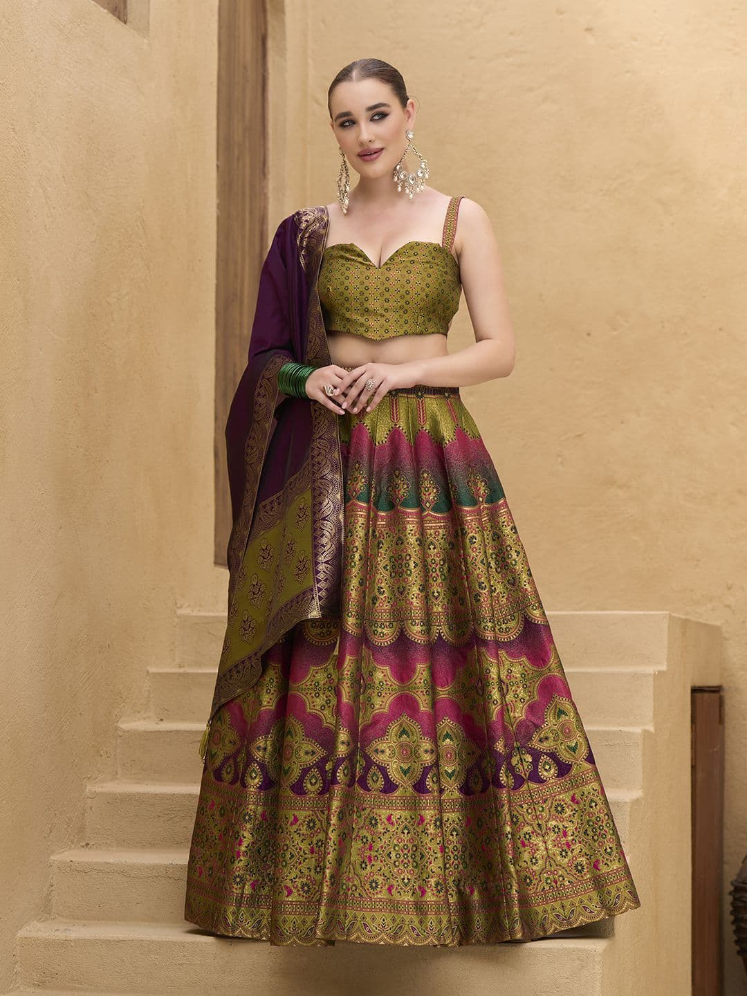 PURVAJA Woven Design Art Silk Lehenga & Unstitched Blouse With Dupatta - view 1