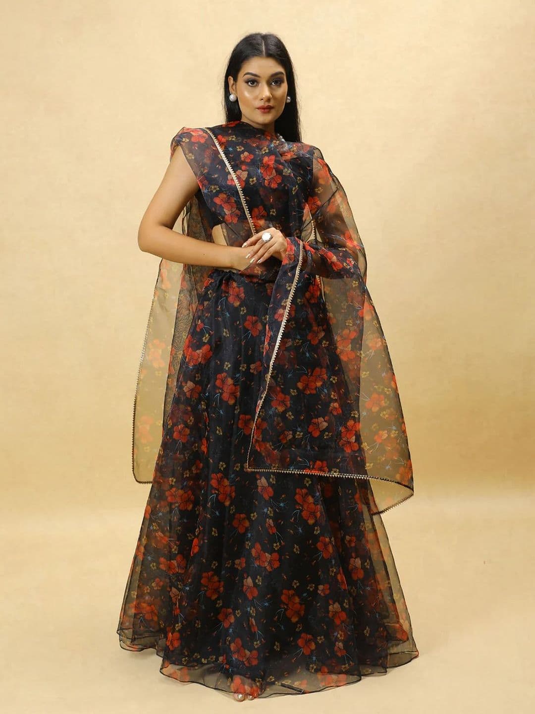LIPS CROWN Printed Semi-Stitched Lehenga With Choli & Dupatta - view 1