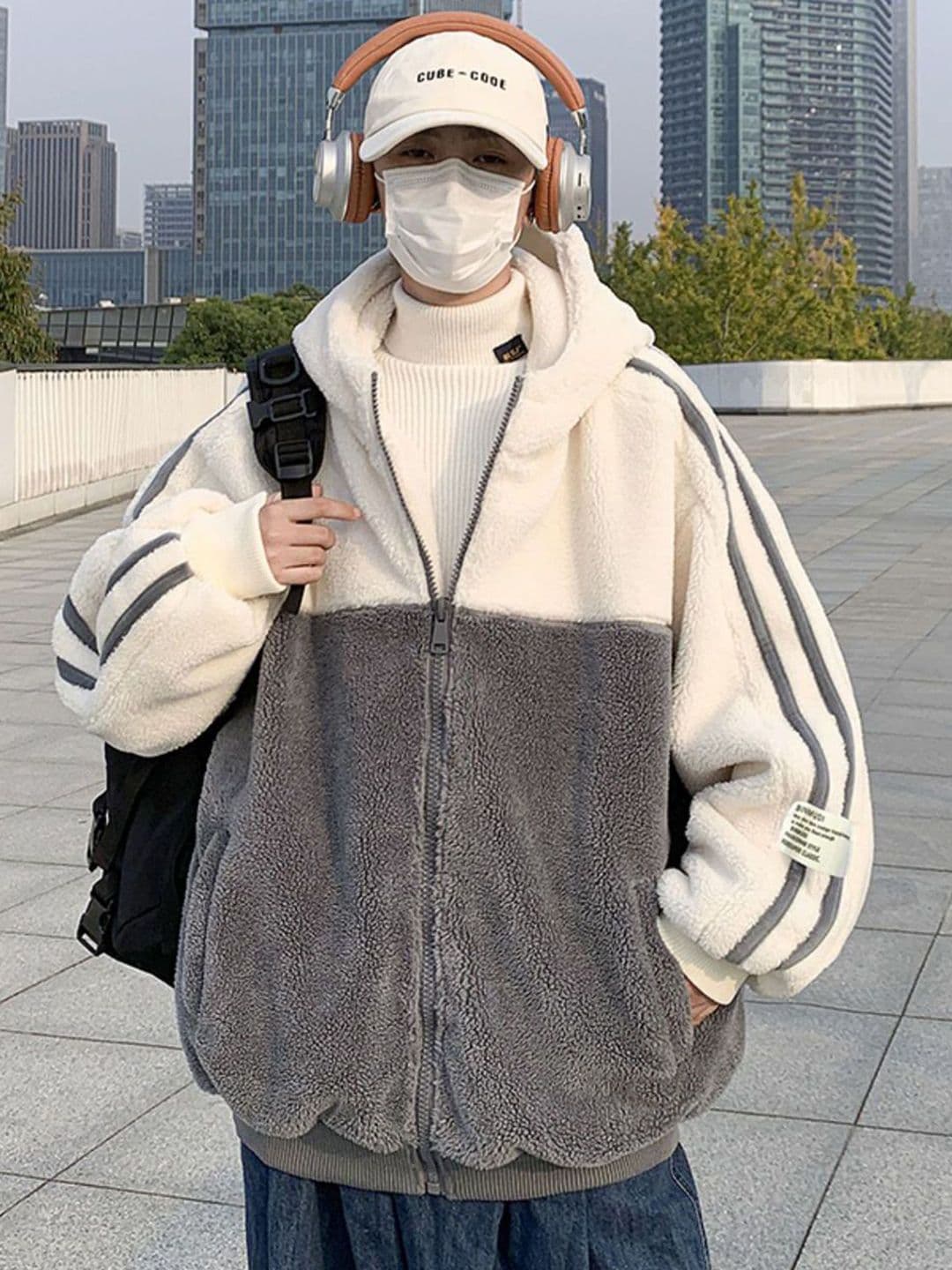 StyleCast x Revolte Men's Grey Colourblocked Hooded Jacket - view 1