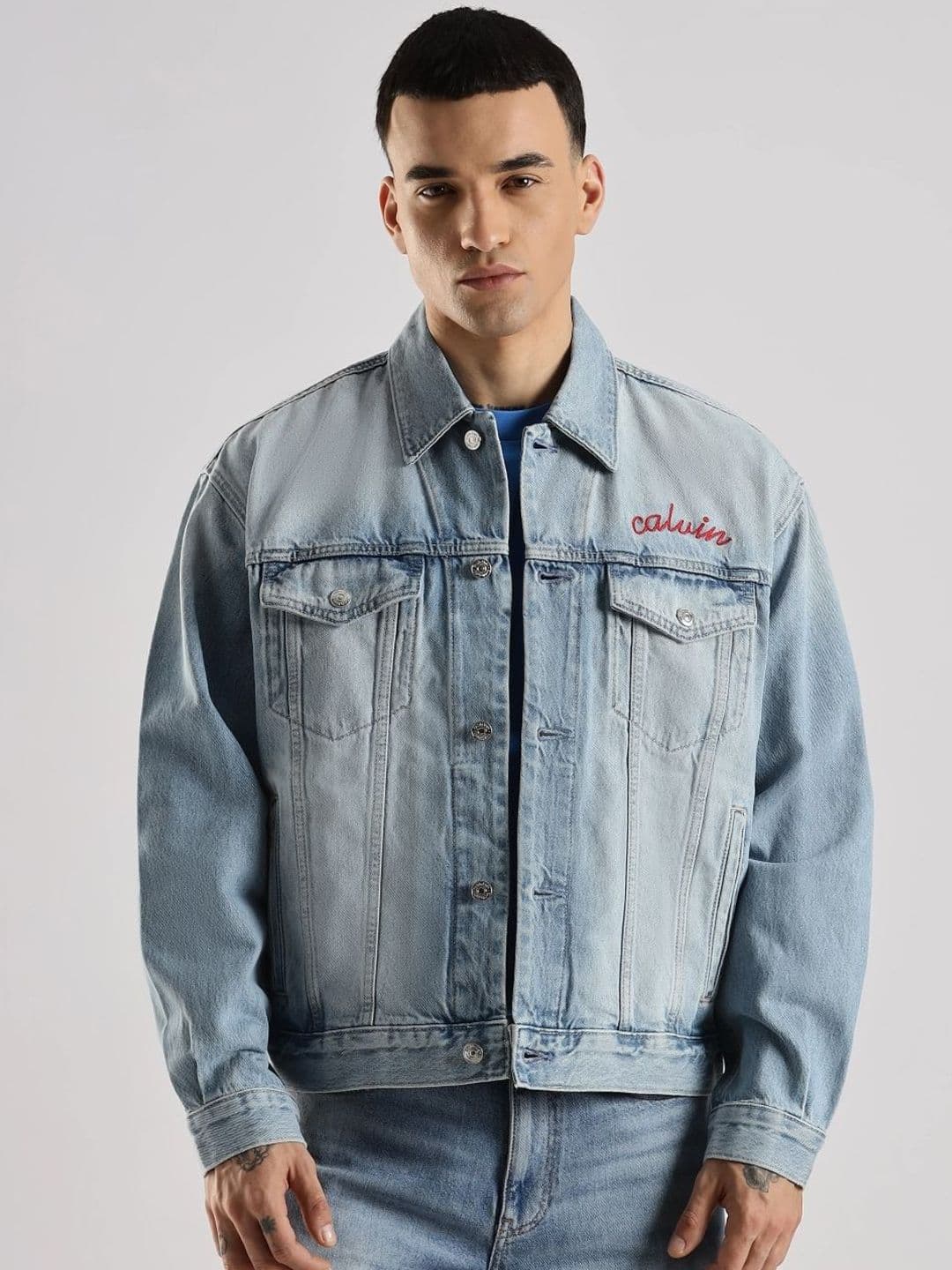 Calvin Klein Jeans Relaxed Fit Spread Collar Cotton Denim Jacket - view 1