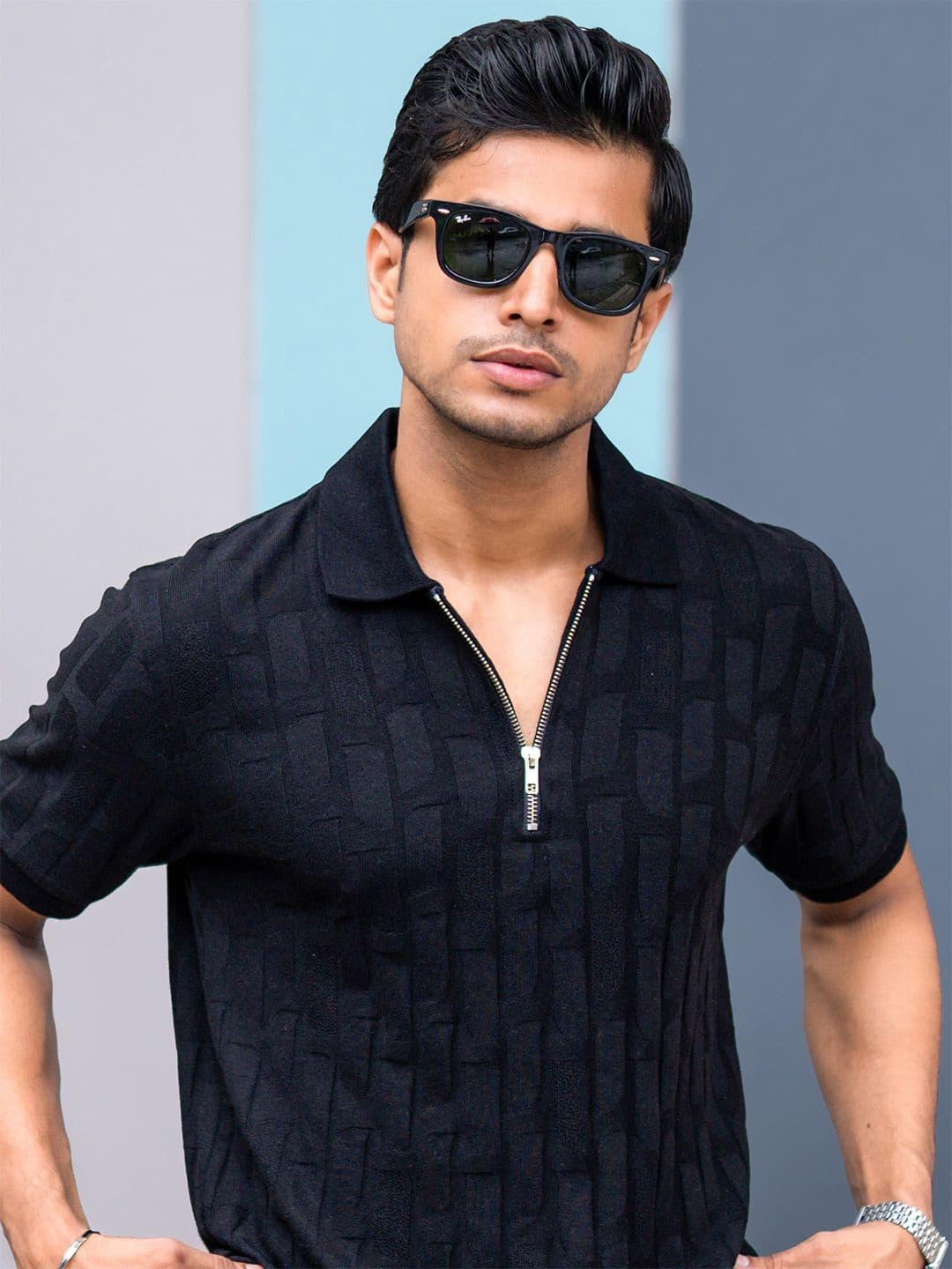 Maniac Self Design Polo Collar Cotton Regular Fit T-shirt - view 1