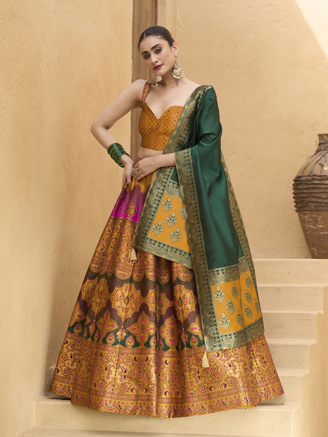 PURVAJA Woven Design Art Silk Lehenga & Unstitched Blouse With Dupatta - view 1