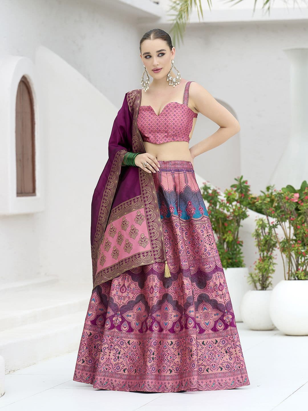 PURVAJA Woven Design Art Silk Lehenga & Unstitched Blouse With Dupatta - view 1