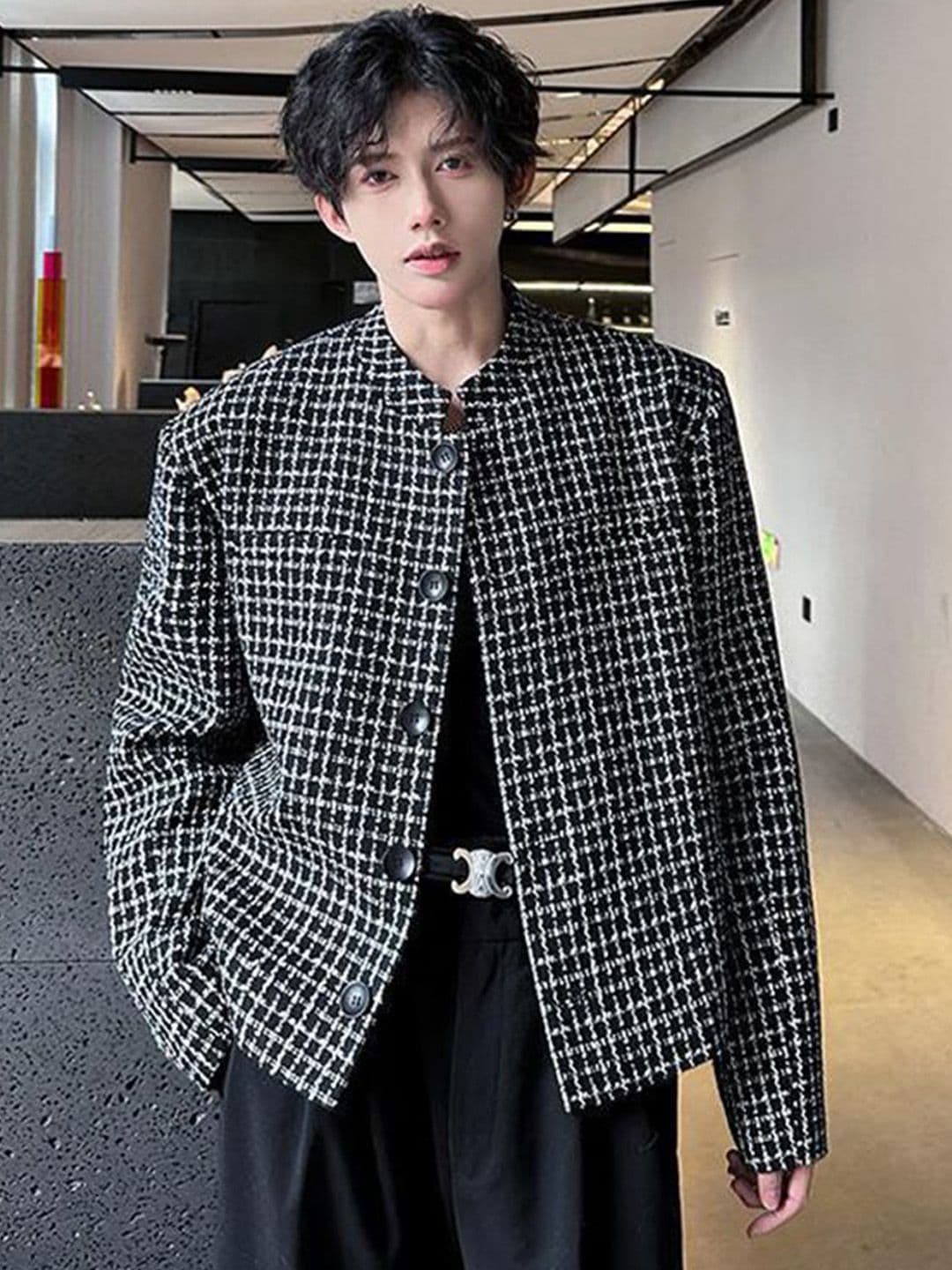 StyleCast x Revolte Men Checked Open Front Jacket - view 1