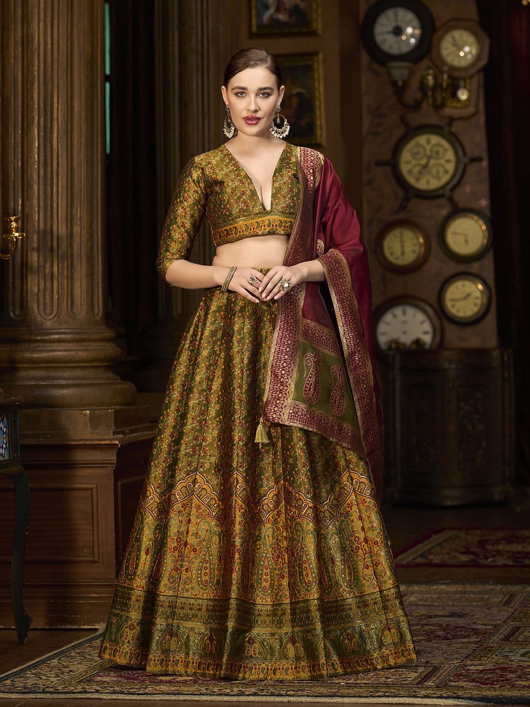 PURVAJA Woven Design Art Silk Lehenga & Unstitched Blouse With Dupatta - view 1