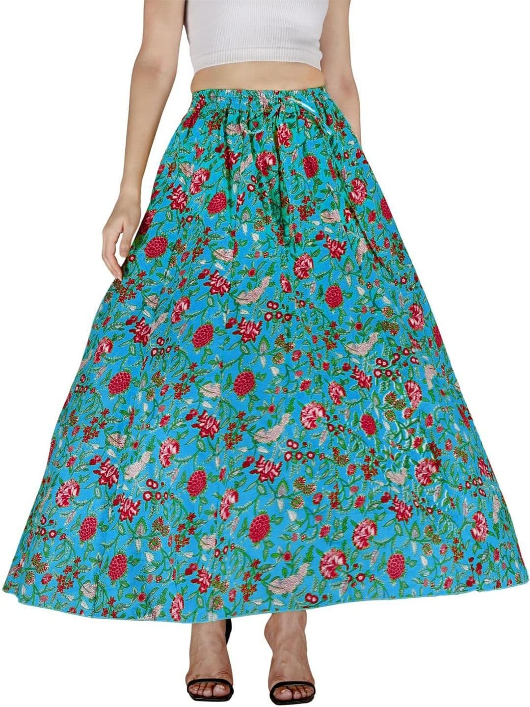 Sttoffa Women Turquoise Blue Cotton Drawstring Skirts - view 1