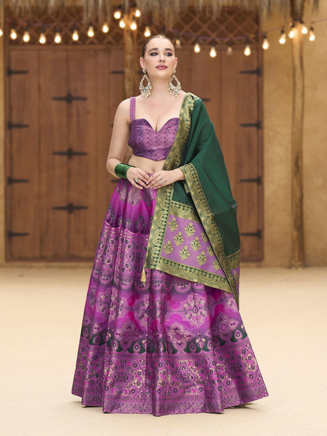 PURVAJA Woven Design Art Silk Lehenga & Unstitched Blouse With Dupatta - view 1