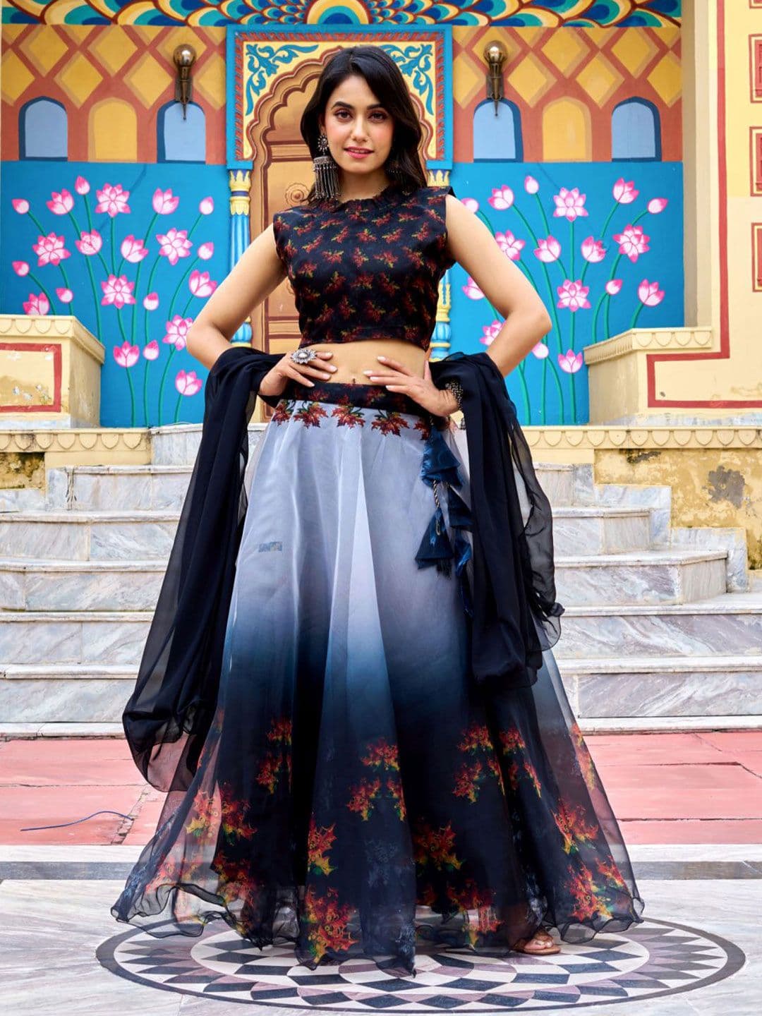 LIPS CROWN Printed Semi-Stitched Lehenga With Choli & Dupatta - view 1