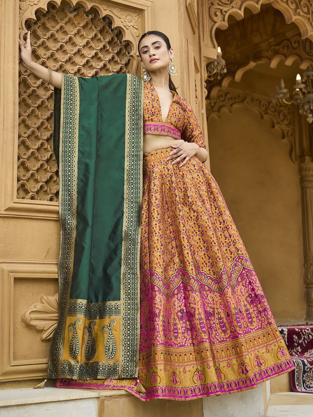 PURVAJA Woven Design Art Silk Lehenga & Unstitched Blouse With Dupatta - view 1