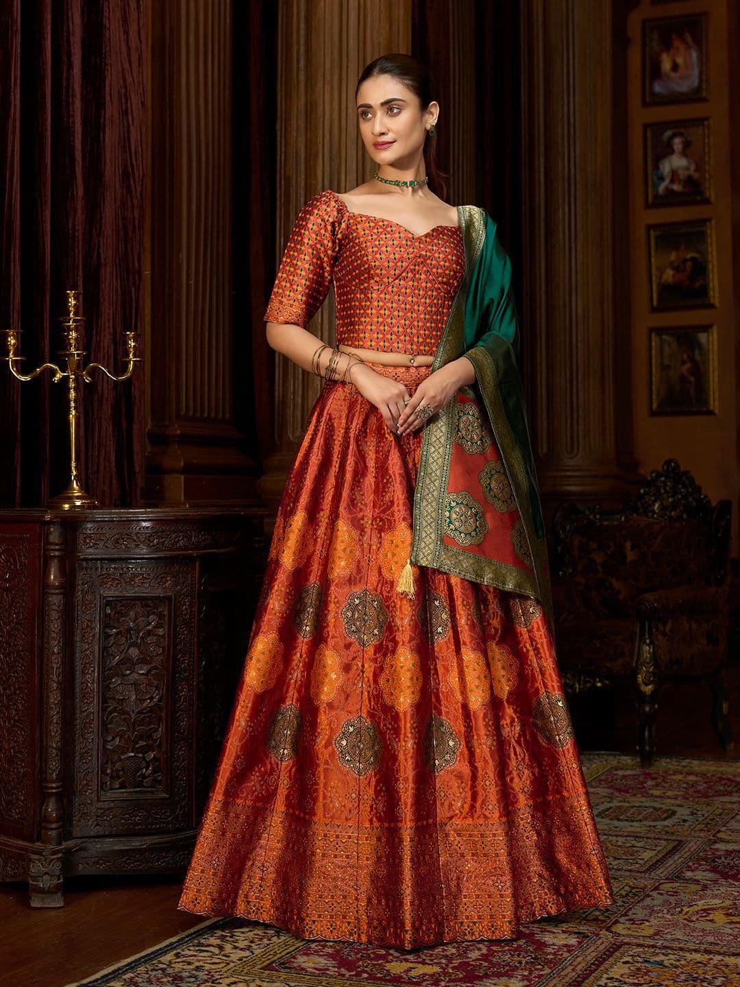 PURVAJA Woven Design Art Silk Lehenga & Unstitched Blouse With Dupatta - view 1