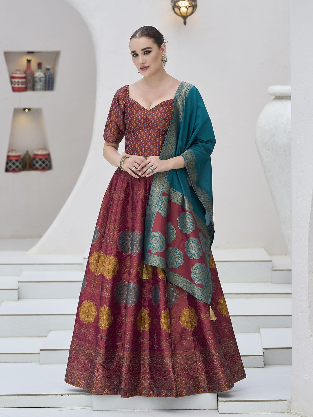PURVAJA Woven Design Art Silk Lehenga & Unstitched Blouse With Dupatta - view 1