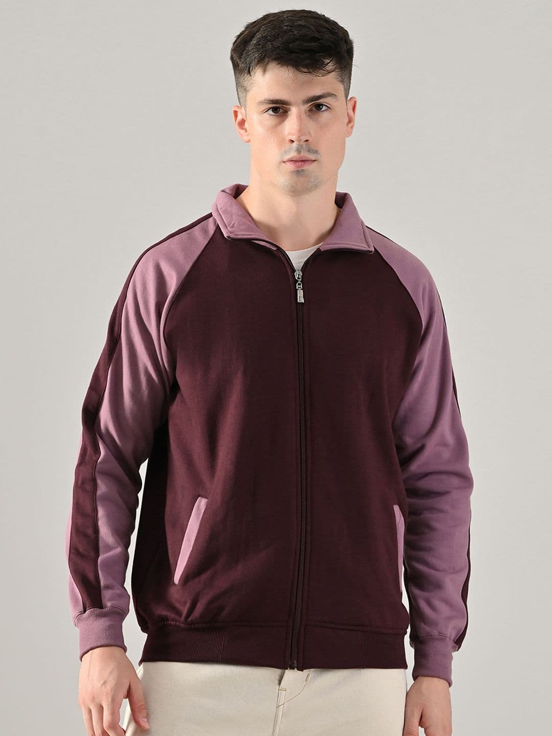 BAESD Men Stand Collar Colourblocked Lightweight Bomber Jacket - view 1