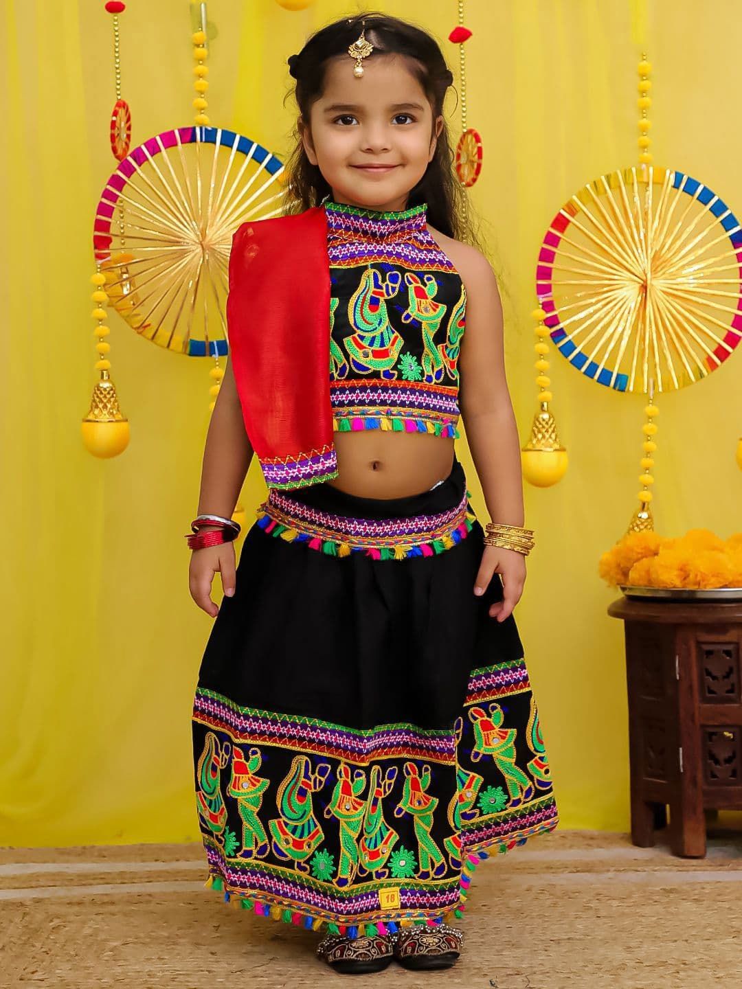 BownBee Girls Thread Work Cotton Lehenga With Choli & Dupatta - view 1