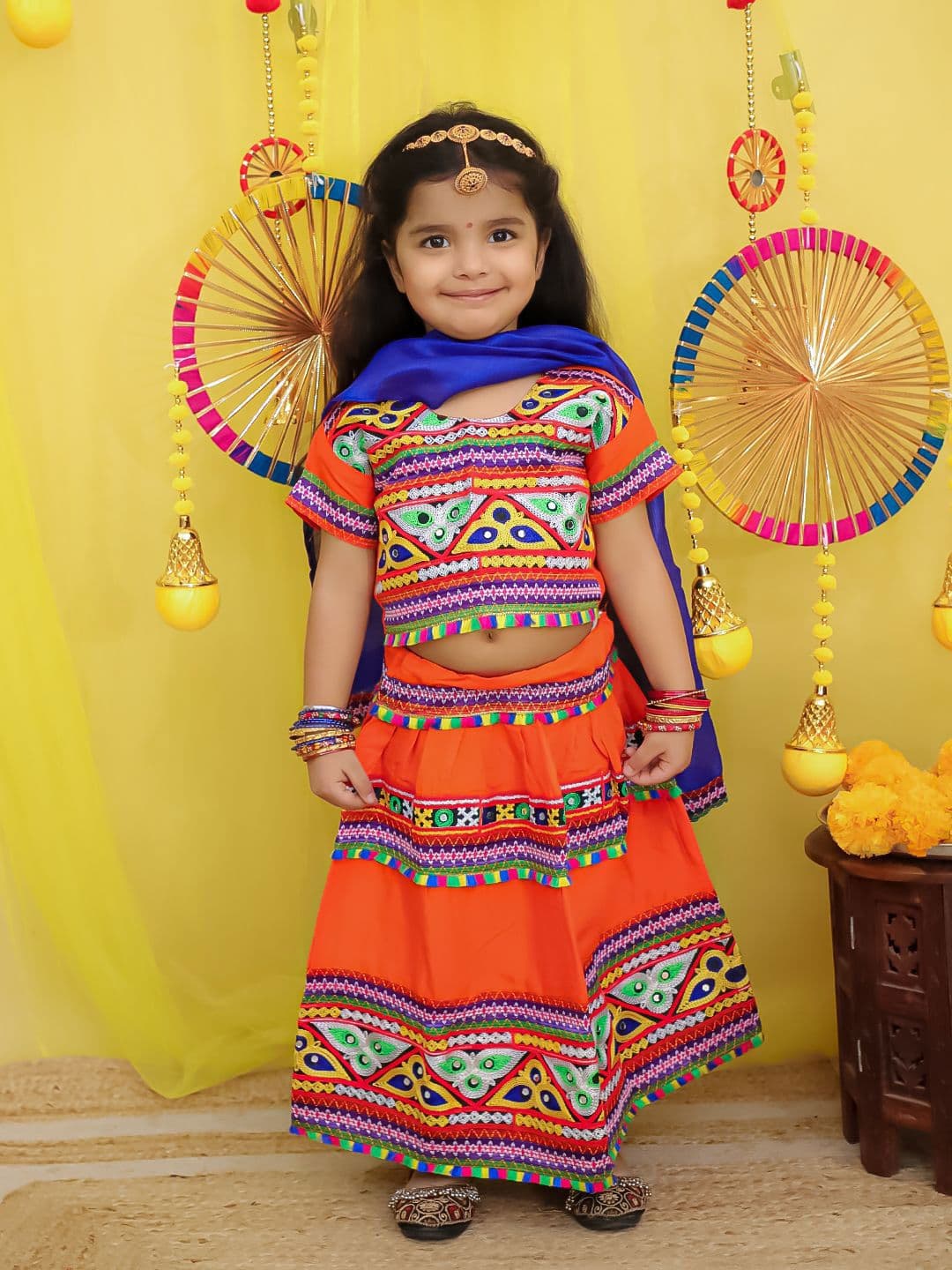 BownBee Girls Thread Work Cotton Lehenga With Choli & Dupatta - view 1