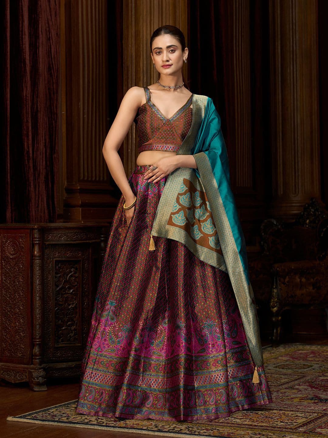 PURVAJA Woven Design Art Silk Lehenga & Unstitched Blouse With Dupatta - view 1