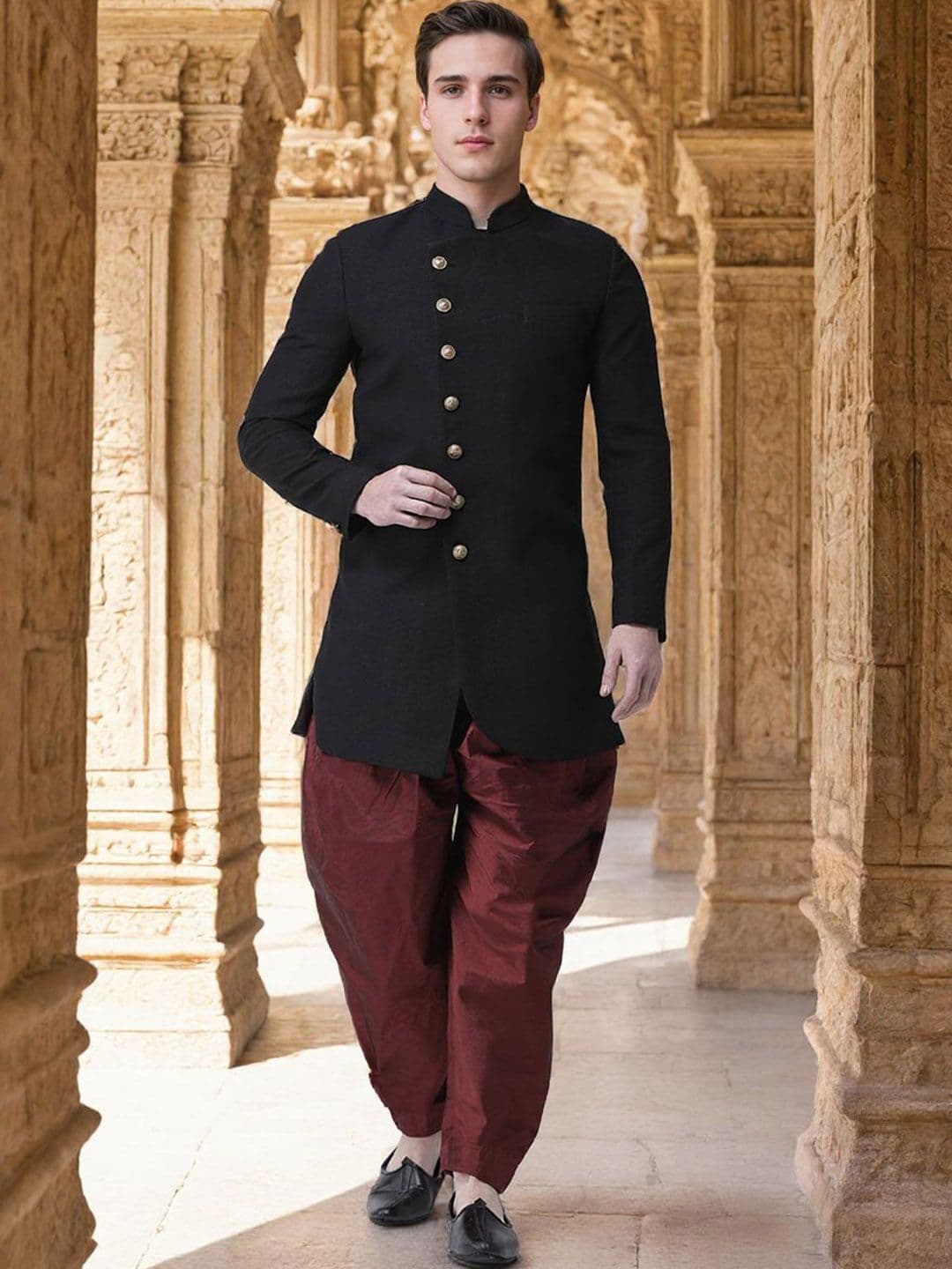 PRINTINDIA Men Mandarin Collared Jodhpuri & Dhoti Pants Set - view 1