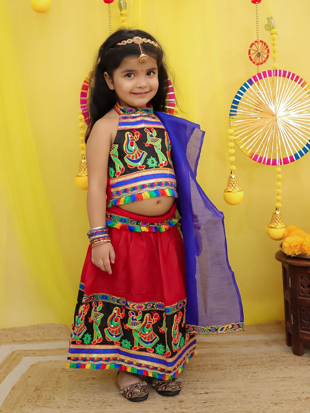 BownBee Girls Thread Work Cotton Lehenga With Choli & Dupatta - view 1
